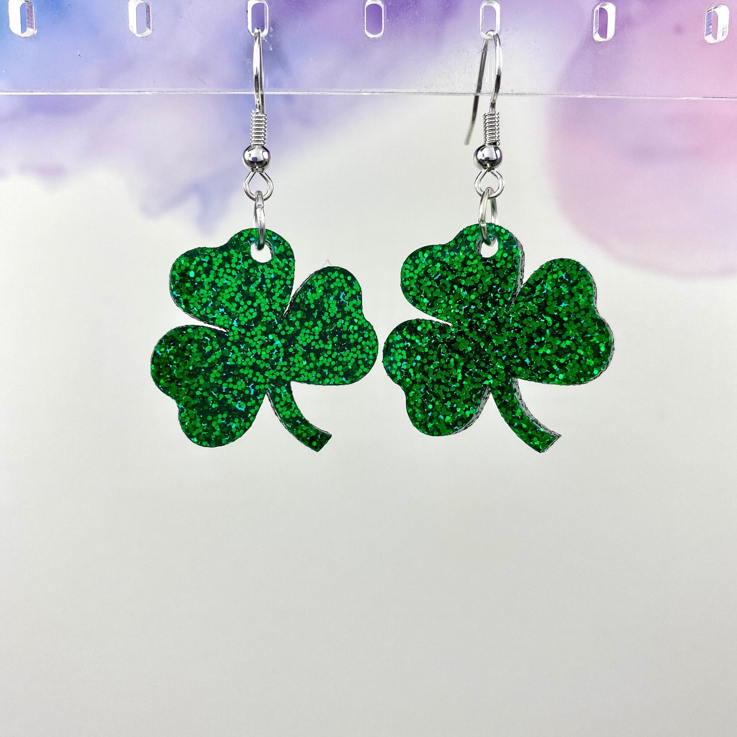 Glitter Shamrock Dangle Earrings