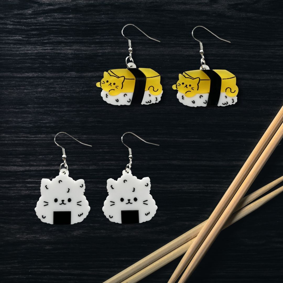 Cat Onigiri Dangle Earrings