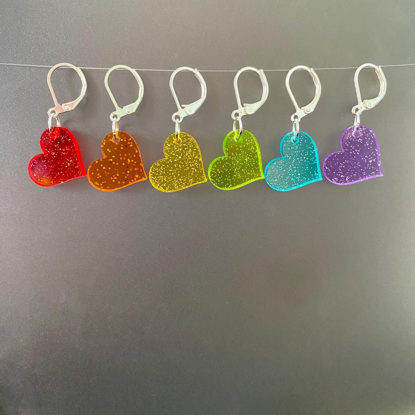 Rainbow Glitter Heart Stitch Markers