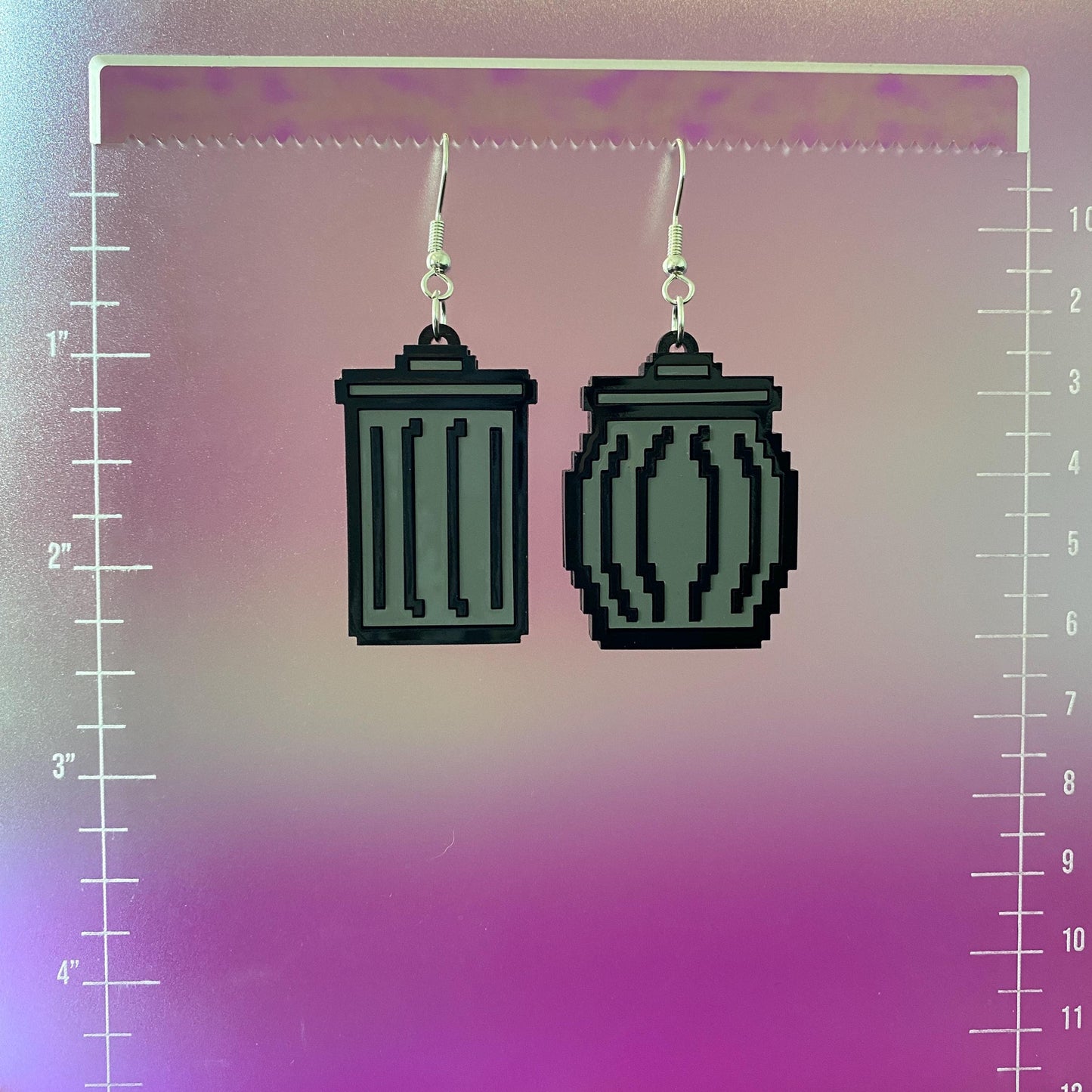 Pixel Garbage Can Dangle Earrings