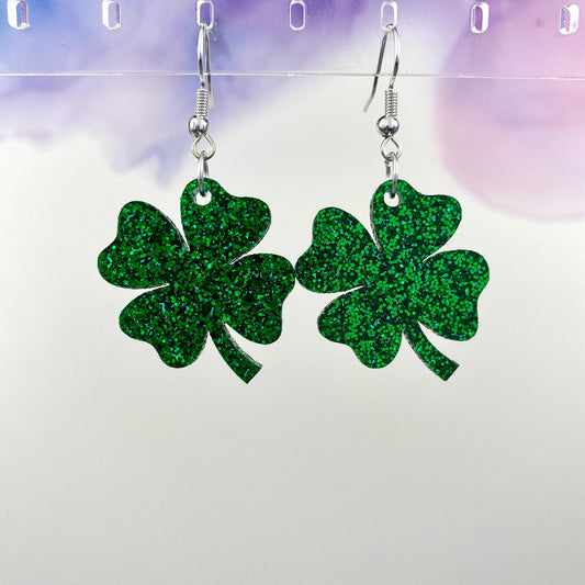 Glitter Shamrock Dangle Earrings