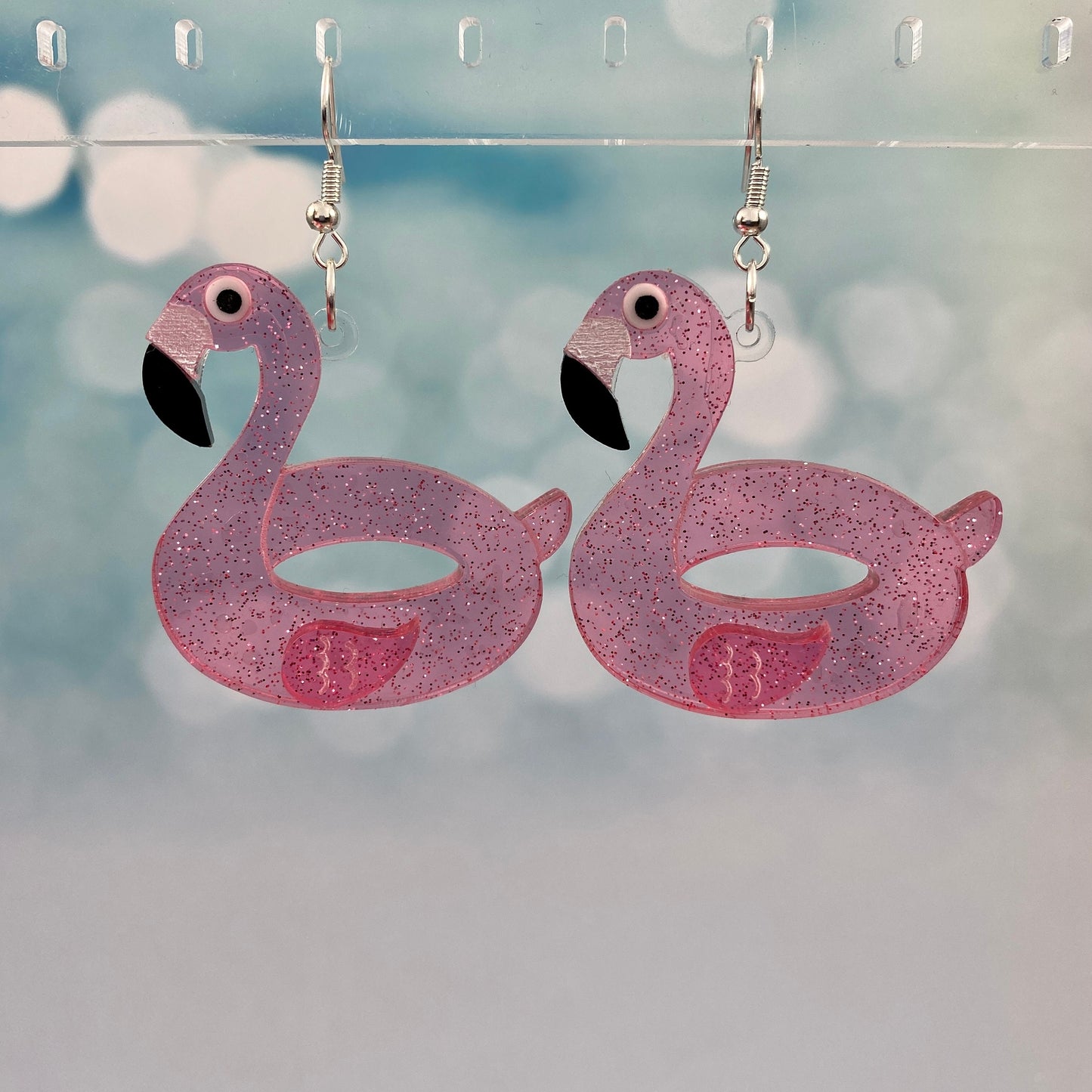 Flamingo Pool Float Dangle Earrings