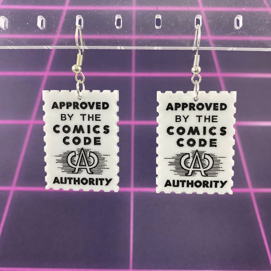 Comic Code Stamp Dangle Earrings