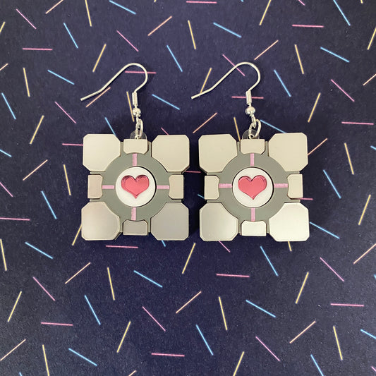 Companion Cube Dangle Earrings