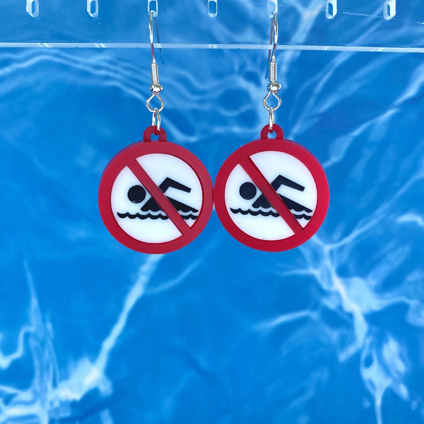 No Swimming Sign Dangle Earrings