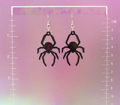 Black Widow Spider Dangle Earrings