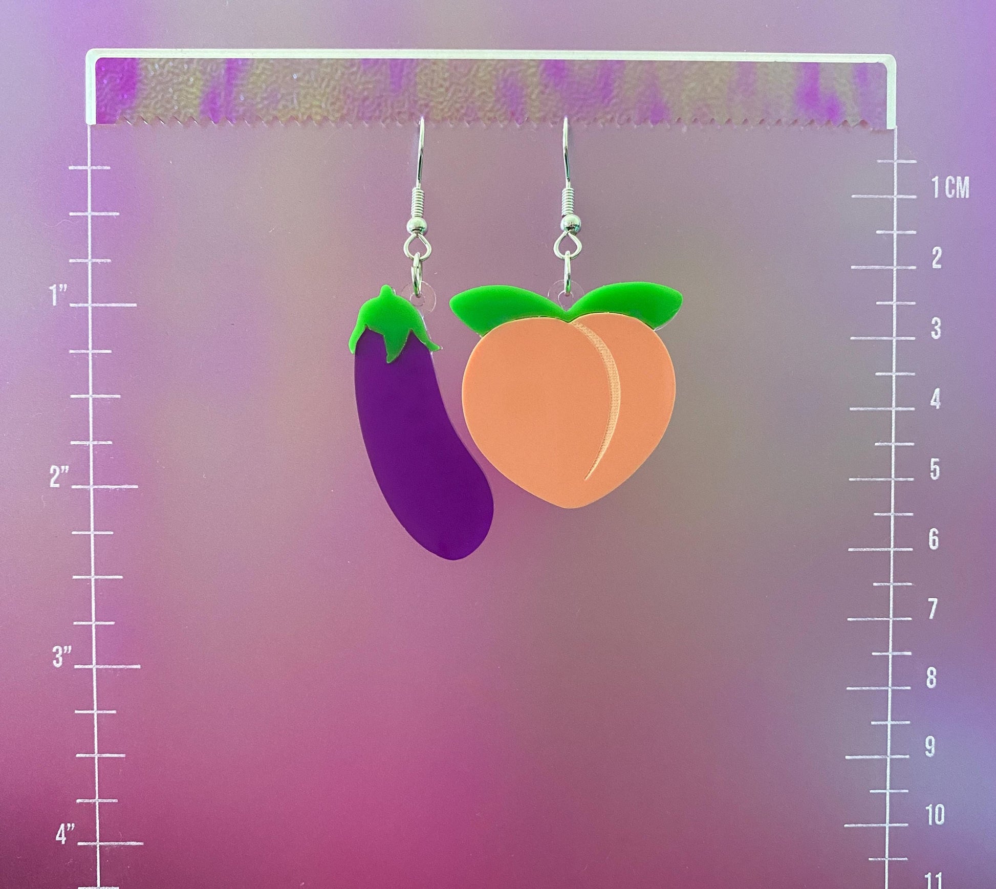 Eggplant and Peach Dangle Earrings