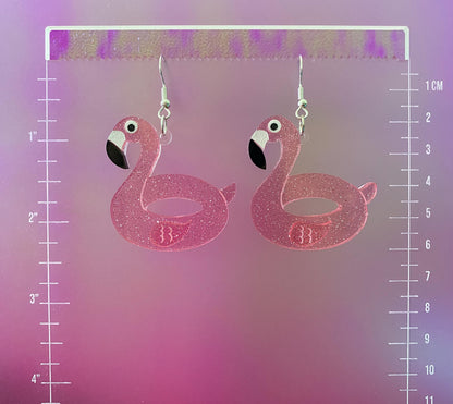 Flamingo Pool Float Dangle Earrings