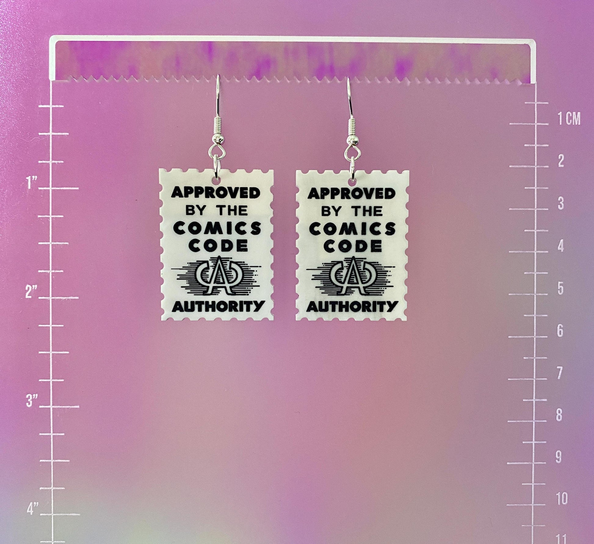 Comic Code Stamp Dangle Earrings