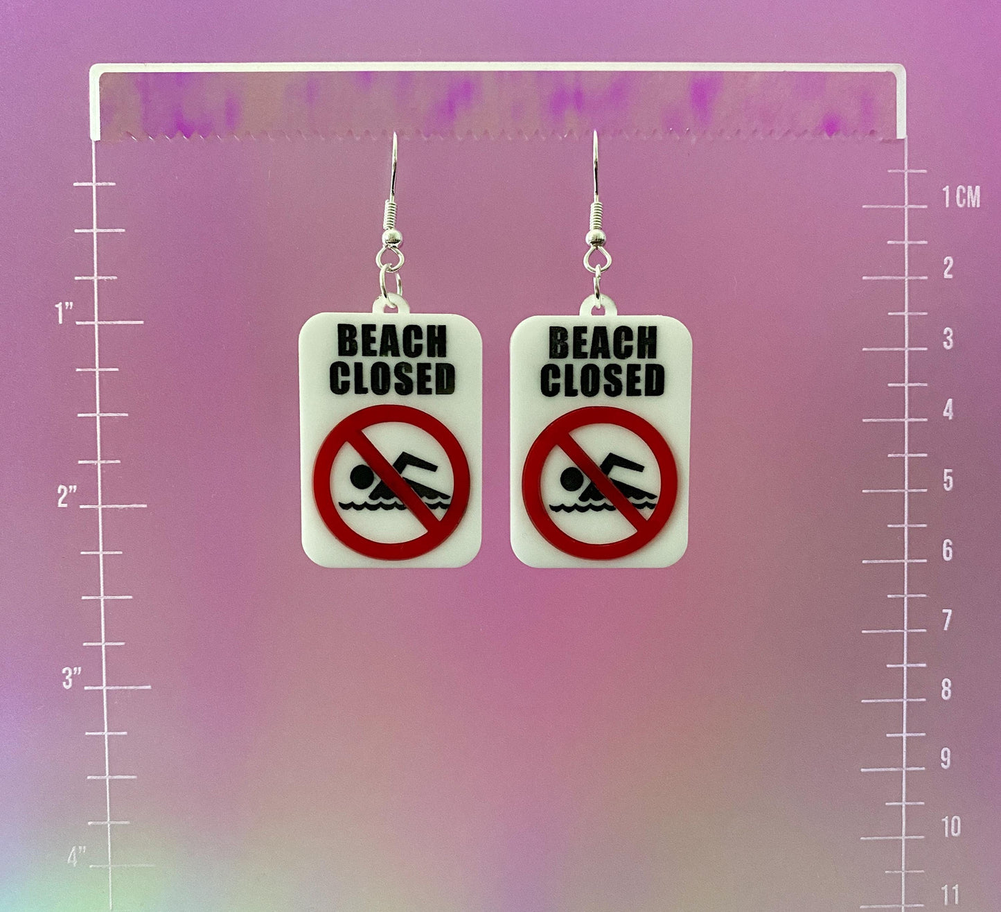 Beach Closed Warning Sign Dangle Earrings