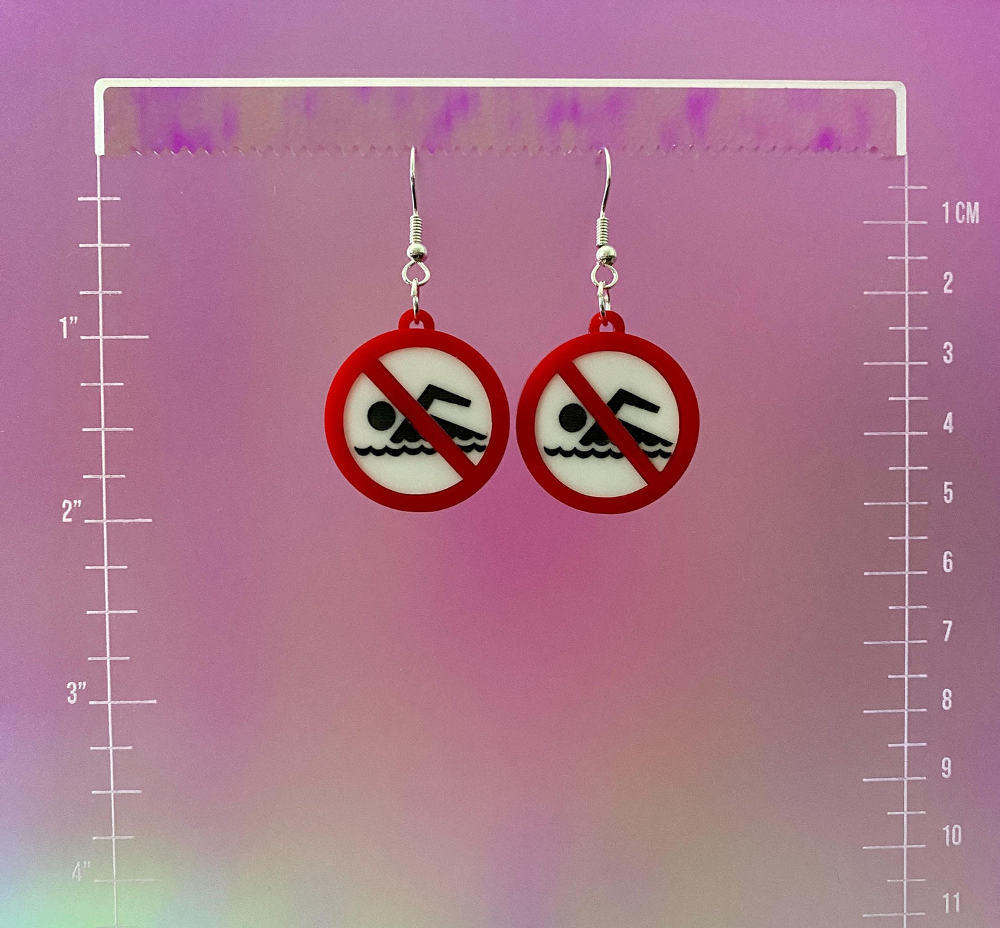 No Swimming Sign Dangle Earrings