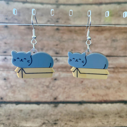 Cat in a Box Dangle Earrings