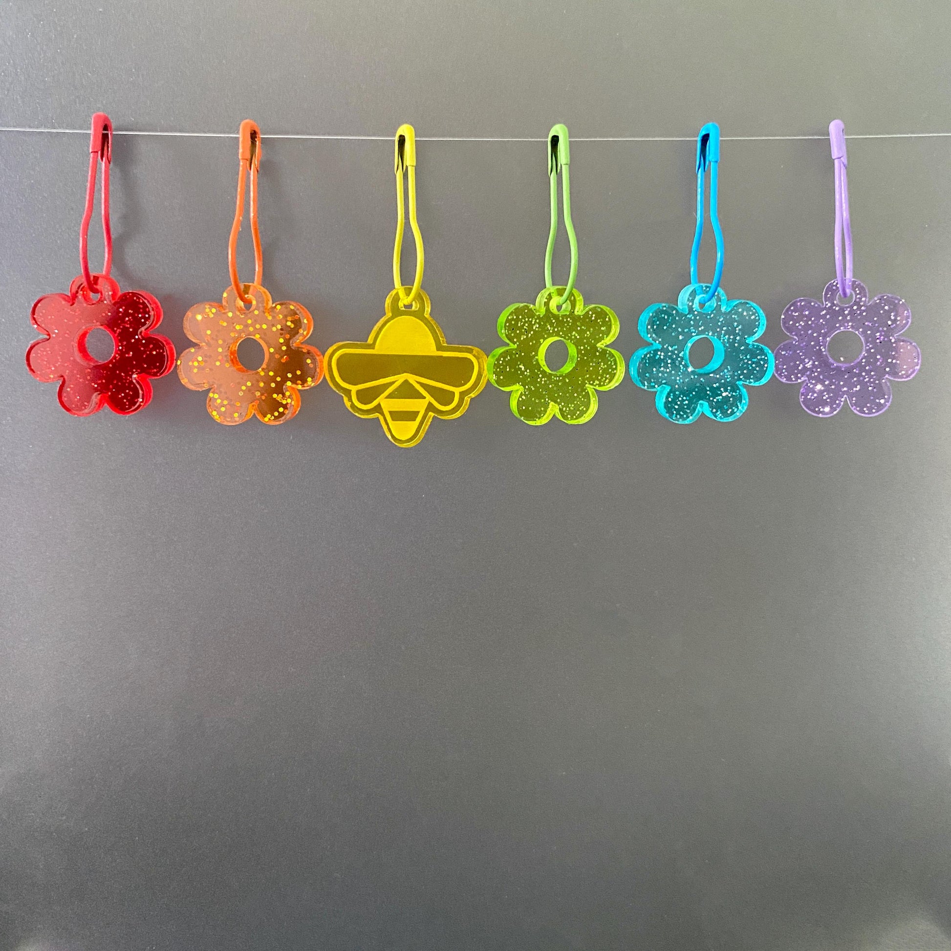 Glitter Flower Stitch Markers