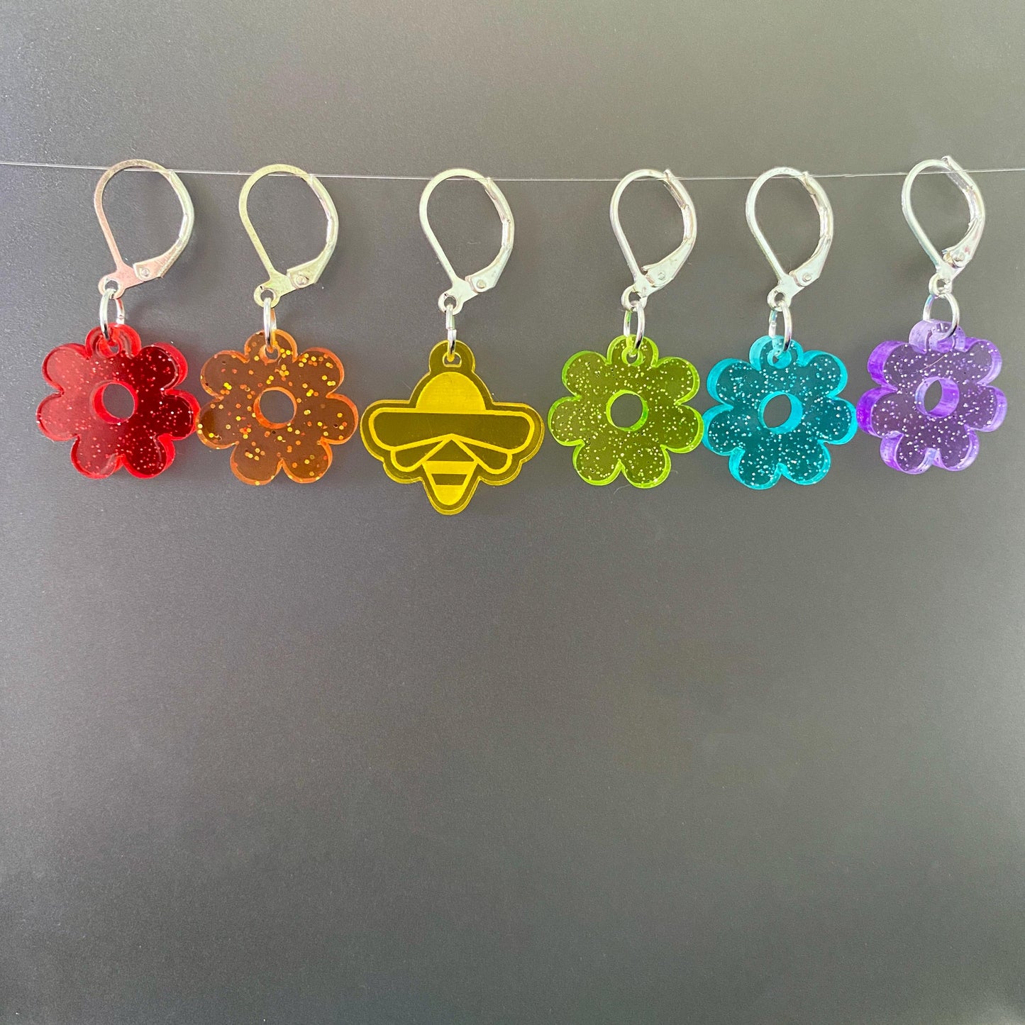 Glitter Flower Stitch Markers