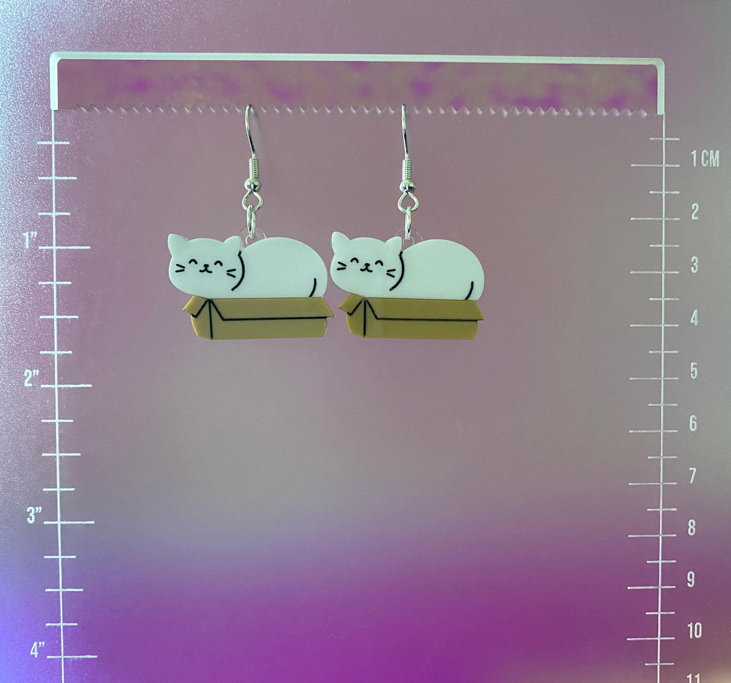 Cat in a Box Dangle Earrings