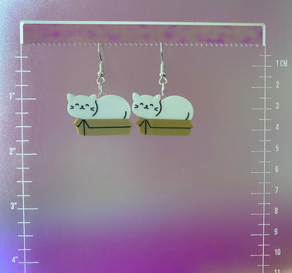 Cat in a Box Dangle Earrings