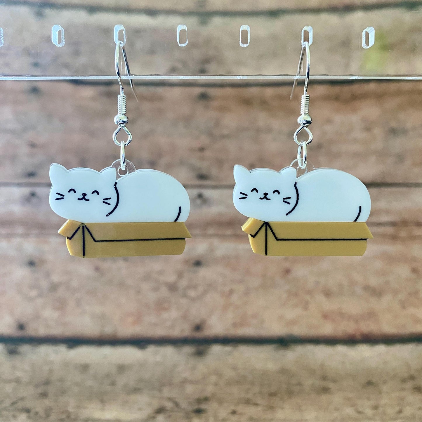 Cat in a Box Dangle Earrings