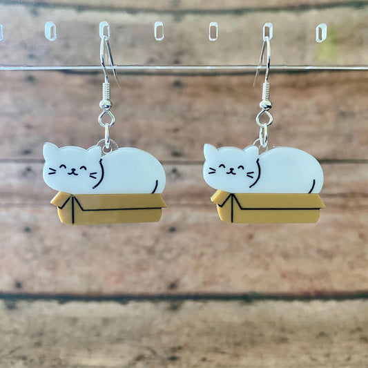 Cat in a Box Dangle Earrings