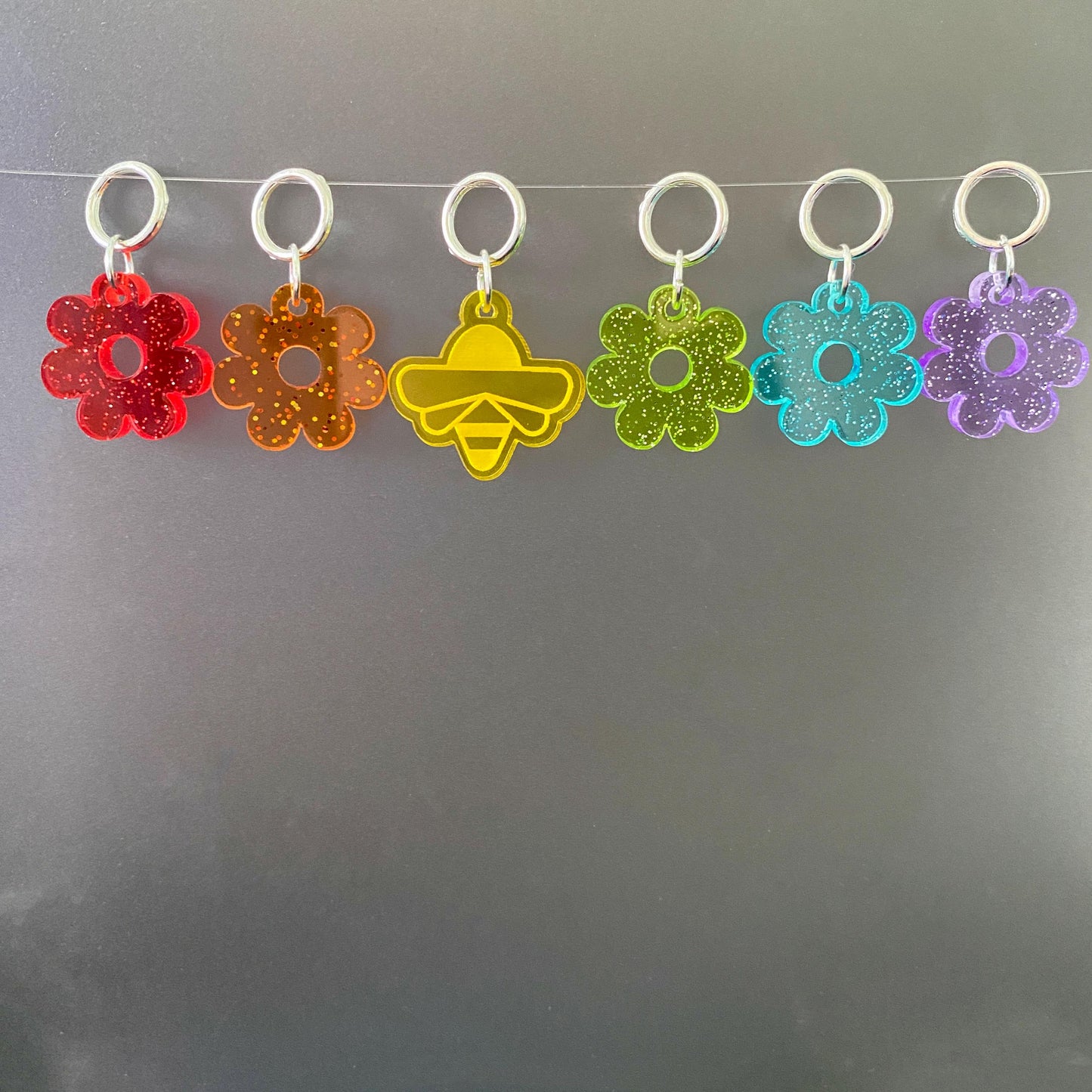 Glitter Flower Stitch Markers
