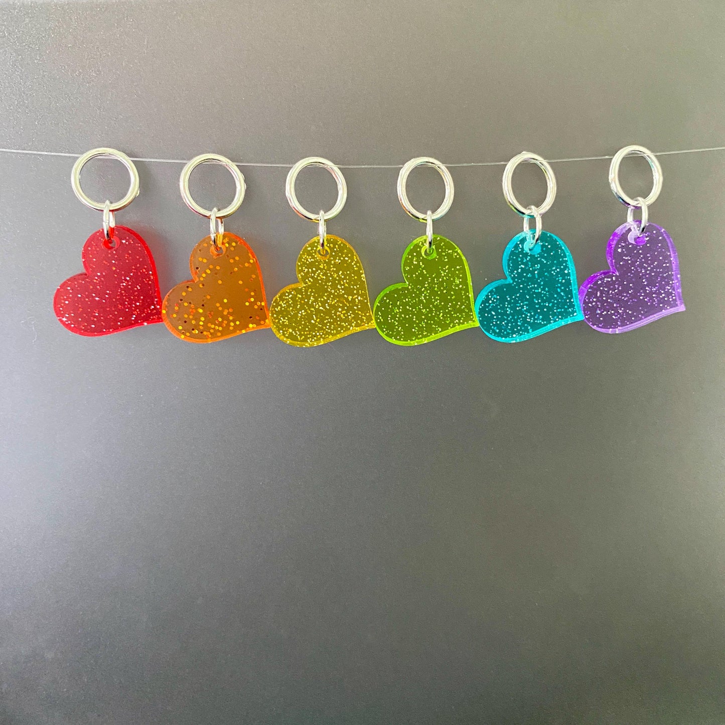 Rainbow Glitter Heart Stitch Markers