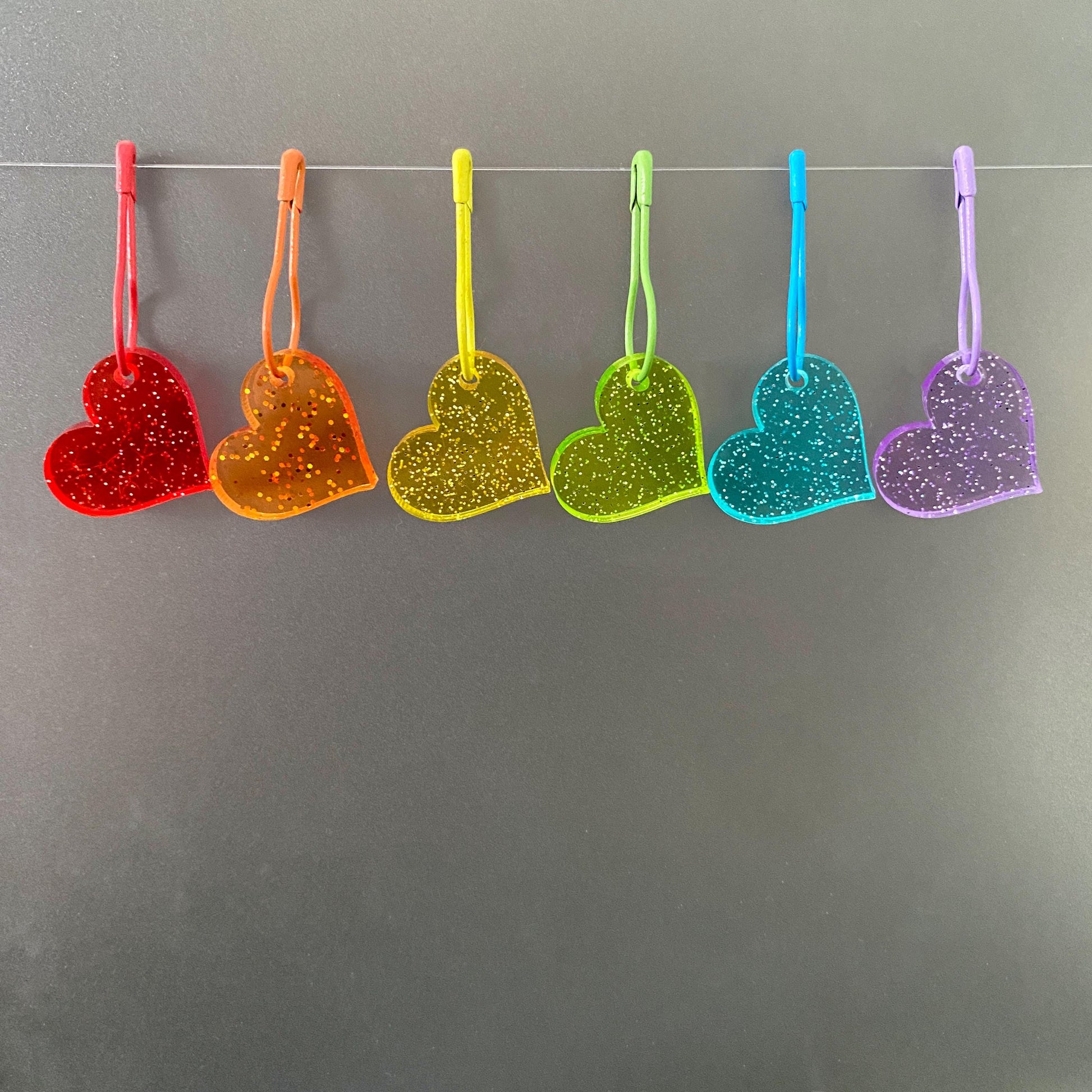 Rainbow Glitter Heart Stitch Markers