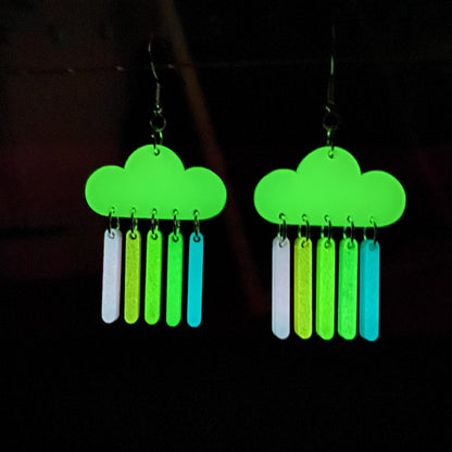 Glow in the Dark Rainbow Rain Dangle Earrings